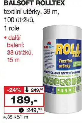 Barvy a laky drogerie BALSOFT ROLLTEX textilní utěrky, 39 m, 100 útržků, 1 role nabídka