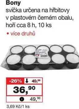 Barvy a laky drogerie Bony svíčka určena na hřbitovy v plastovém černém obalu, hoří cca 8 h, 10 ks nabídka