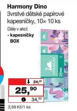 Barvy a laky drogerie Harmony Dino 3vrstvé dětské papírové kapesníčky, 10x 10 ks nabídka