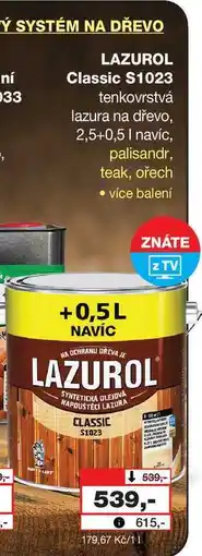 Barvy a laky drogerie LAZUROL Classic S1023 33 tenkovrstvá lazura na dřevo, 2,5+0,5l nabídka