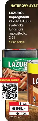 Barvy a laky drogerie LAZUROL Impregnační základ S1033 syntetické fungicidní napouštědlo, 2,5l nabídka