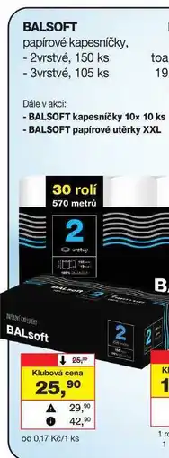 Barvy a laky drogerie BALSOFT papírové kapesníčky, - 2vrstvé, 150 ks nabídka