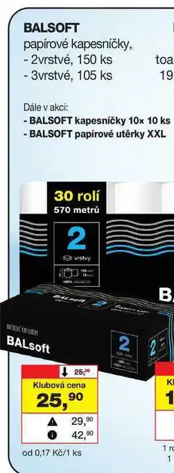 Barvy a laky drogerie BALSOFT papírové kapesníčky, - 2vrstvé, 150 ks nabídka