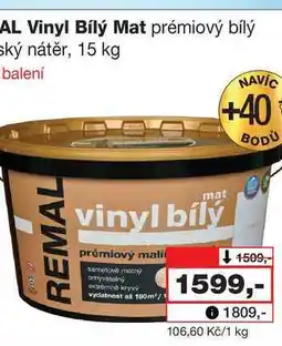 Barvy a laky drogerie REMAL Vinyl Bílý Mat prémiový bílý malířský nátěr, 15 kg nabídka