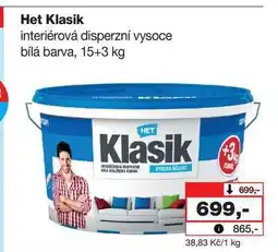 Barvy a laky drogerie Het Klasik interiérová disperzní vysoce bílá barva, 15+3 kg nabídka