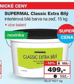 Barvy a laky drogerie SUPERMAL Classic Extra Bílý interiérová bílá barva na zeď, 15 kg nabídka