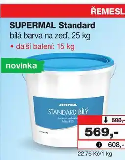 Barvy a laky drogerie SUPERMAL Standard bílá barva na zeď, 25 kg nabídka