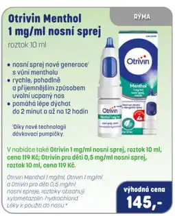 PharmaPoint Otrivin Menthol 1 mg/ml nosní sprej nabídka