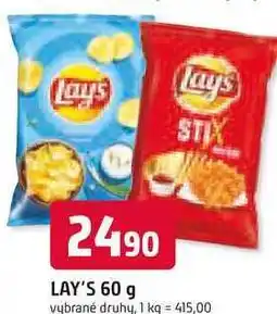 Trefa LAY'S 60 g vybrané druhy nabídka
