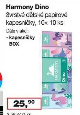 Ráj drogerie Harmony Dino 3vrstvé dětské papírové kapesníčky, 10x 10 ks nabídka