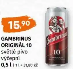 Trefa Gambrinus originál 10 světlé pivo výčepní nabídka
