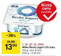 Tesco Milko Řecký jogurt 0% tuku nabídka
