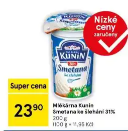 Tesco Mlékárna Kunín Smetana ke šlehání 31% nabídka