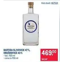BARTIDA SLIVOVICE 47 %, HRUŠKOVICE 43 %