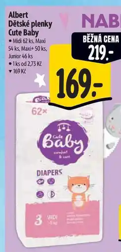 Albert Albert Dětské plenky Cute Baby Midi 62 ks, Maxi 54 ks, Maxi+ 50 ks, Junior 46 ks nabídka