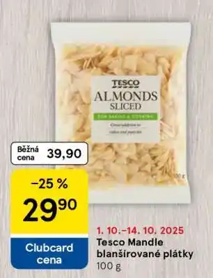 Tesco Tesco Mandle blanšírované plátky 100 g nabídka
