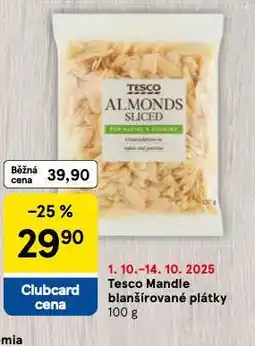 Tesco Mandle blanšírované plátky nabídka