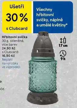 Tesco Hřbitovní svíčka, 30 g. skleněná. více barev nabídka