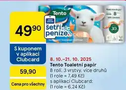 Tesco Tento Toaletní papír, 8 rolí, 3 vrstvy, více druhů nabídka