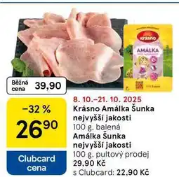 Tesco Krásno Amálka Šunka nejvyšší jakosti, 100 g, balená nabídka