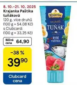 Tesco Krajanka Paštika tuňáková, 120 g, více druhů nabídka