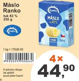 COOP DISKONT Máslo Ranko tuk 82% nabídka
