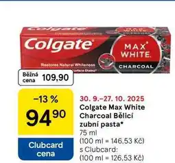 Tesco Colgate Max White Charcoal Bělicí zubní pasta, 75 ml nabídka