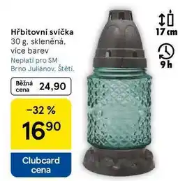 Tesco Hřbitovní svíčka, 30 g. skleněná, více barev nabídka