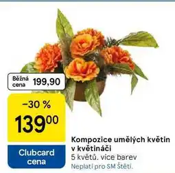 Tesco Kompozice umělých květin v květináči 5 květů, více barev nabídka
