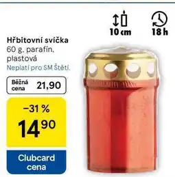 Tesco Hřbitovní svíčka, 60 g. parafín. plastová nabídka