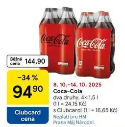 Tesco Coca-Cola dva druhy, 4x 1,5 l nabídka