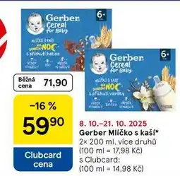 Tesco Gerber Mlíčko s kaší, 2× 200 ml, více druhů nabídka