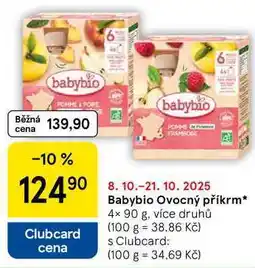 Tesco Babybio Ovocný příkrm, 4x 90 g, více druhů nabídka