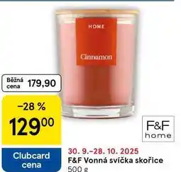 Tesco F&F Vonná svíčka skořice, 500 g nabídka