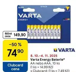 Tesco Varta Energy Baterie, AA nebo AAA, 10 ks nabídka