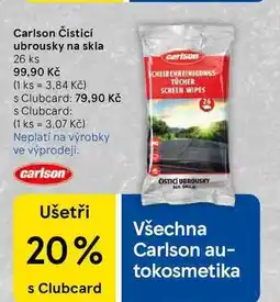 Tesco Carlson Čisticí ubrousky na skla, 26 ks nabídka
