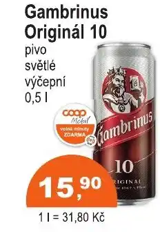 COOP DISKONT Gambrinus Originál 10 pivo světlé výčepní nabídka