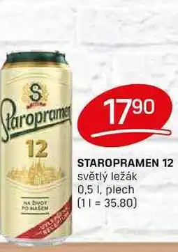 Flop STAROPRAMEN 12 světlý ležák 0,5 1, plech nabídka