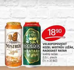 Flop VELKOPOPOVICKÝ KOZEL MISTRŮV LEŽÁK, RADEGAST RATAR světlý ležák 0,5 l, plech nabídka