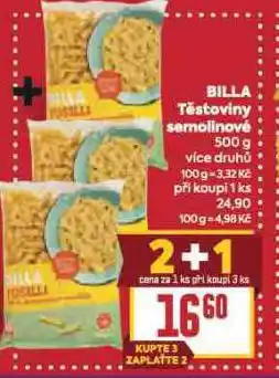 Billa Těstoviny semolinové nabídka