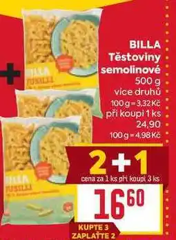 Billa BILLA Těstoviny semolinové 500 g nabídka
