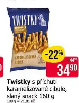 Teta Twistky s příchutí karamelizované cibule, slaný snack 160 g nabídka