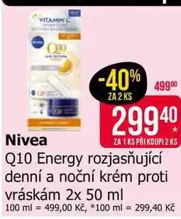 Teta Nivea Q10 Energy rozjasňující denní a noční krém proti vráskám 2x 50 ml nabídka