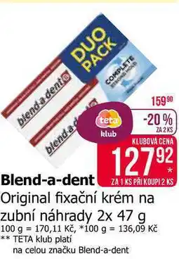 Teta Blend-A-Dent Natural fixační krém na zubní náhradu extra silný 2x47g nabídka