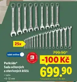 Lidl Parkside Sada očkových a otevřených klíčů nabídka