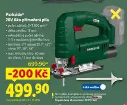 Lidl Parkside 20V Aku přímočará pila nabídka