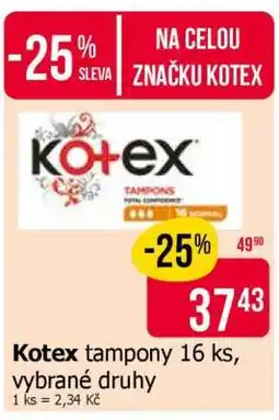 Teta Kotex tampony 16 ks, vybrané druhy nabídka