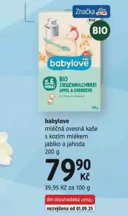 dm drogerie Babylove mléčná ovesná kaše s kozím mlékem nabídka