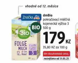 dm drogerie Pokračovací mléčná kojenecká výživa nabídka