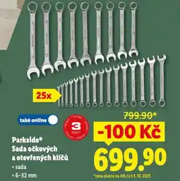 Lidl Parkside sada očkových a otevřených klíčů nabídka